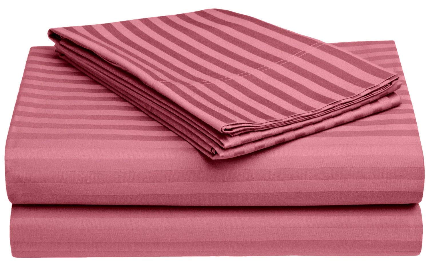 Peach Self Design 300 TC King Size Pure Cotton Satin Slumber Sheet for Double Bed with 2 pillow covers