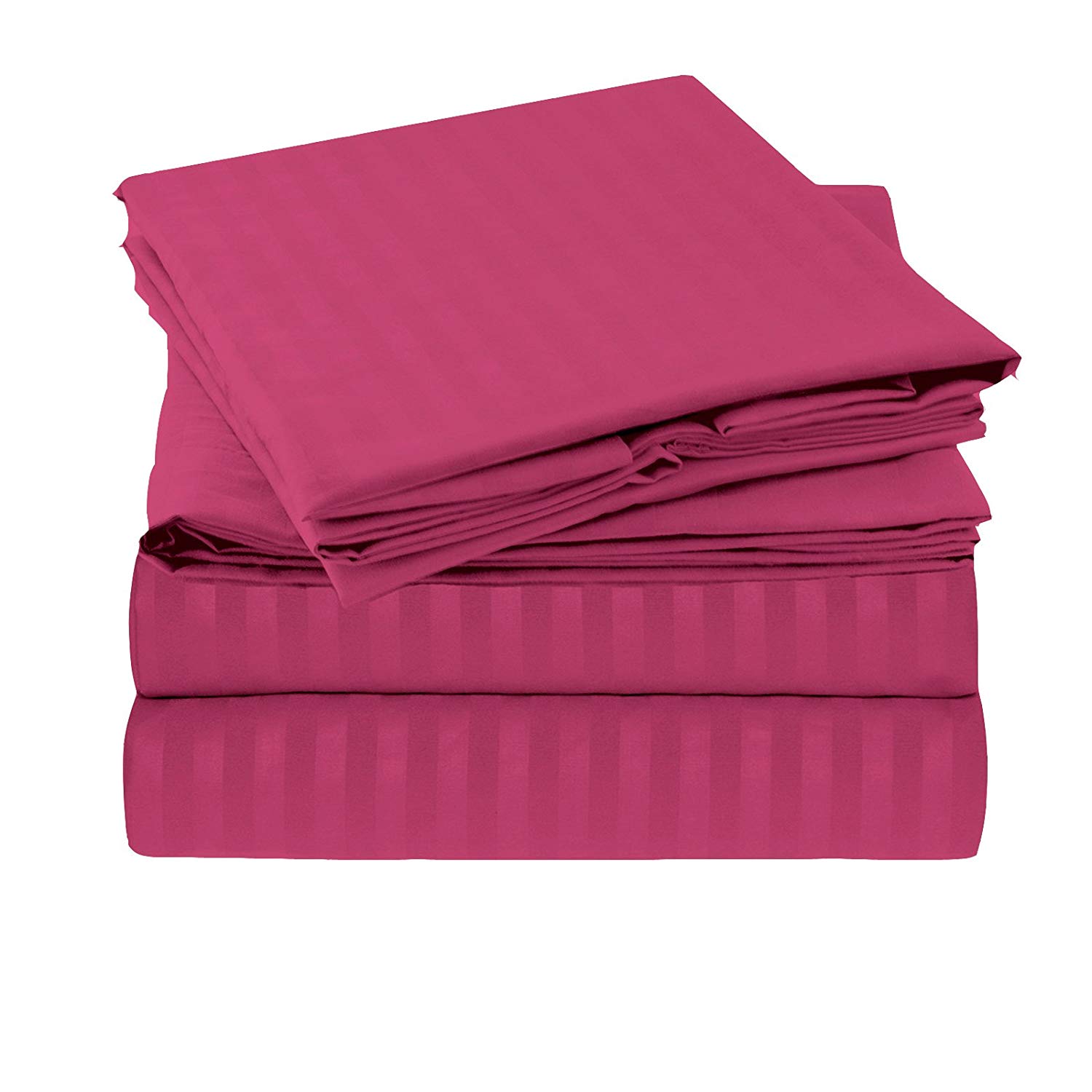 Dark Pink Self Design 300 TC King Size Pure Cotton Satin Slumber Sheet for Double Bed with 2 pillow covers