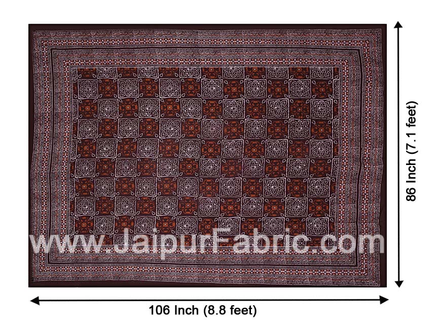Double Bedsheet Dabu Indigo Dye Choclate Brown Geometric Patteren