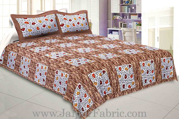 Pure Cotton 240 TC Double bedsheet in brown box floral pattern