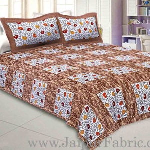 Pure Cotton 240 TC Double bedsheet in brown box floral pattern