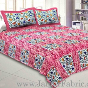Pure Cotton 240 TC Double bedsheet in pink box floral pattern