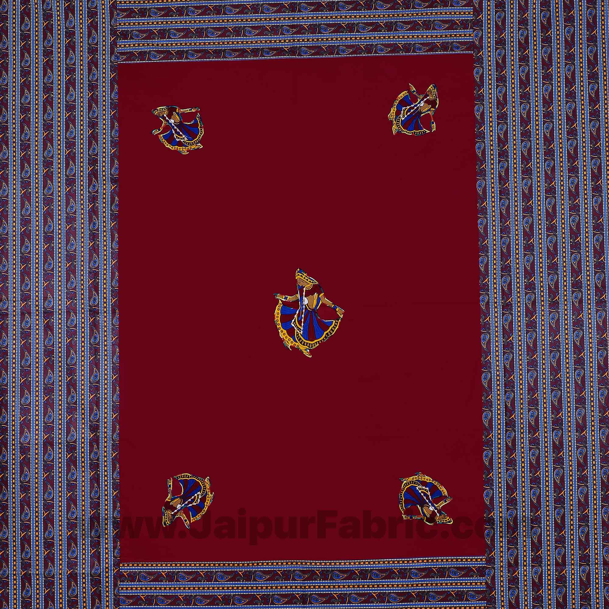 Applique Maroon Gujri Jaipuri  Hand Made Embroidery Patch Work Double Bedsheet