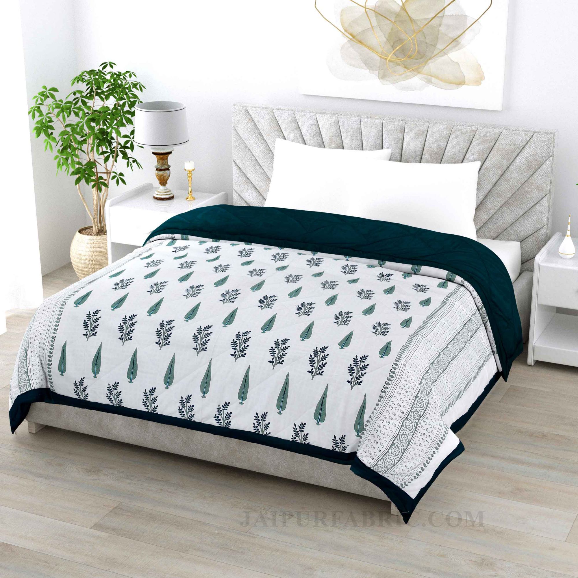 Twigs & Trees Green Cotton Quilted Bedcover Comforter Blanket