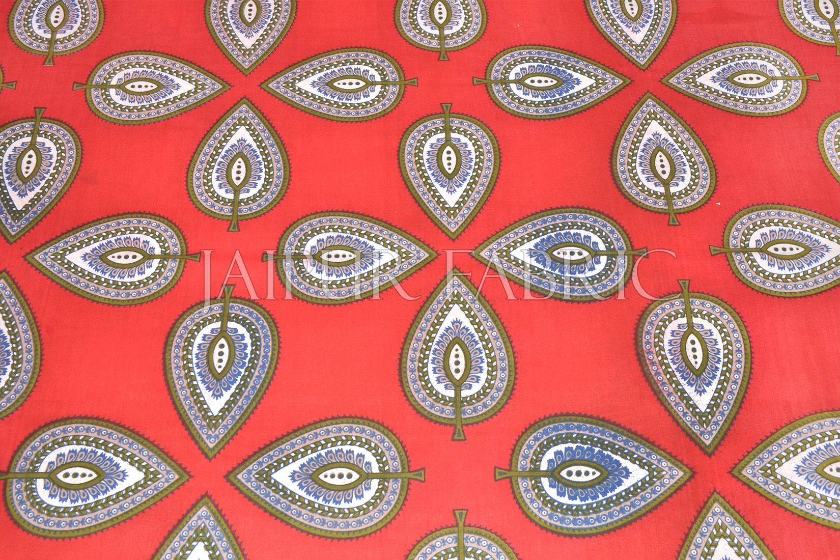 Red Color Jaipuri Paan Patti Print Double Bed Sheet