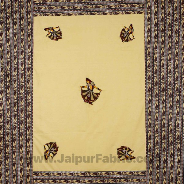 Applique Cream Gujri Jaipuri  Hand Made Embroidery Patch Work Double Bedsheet
