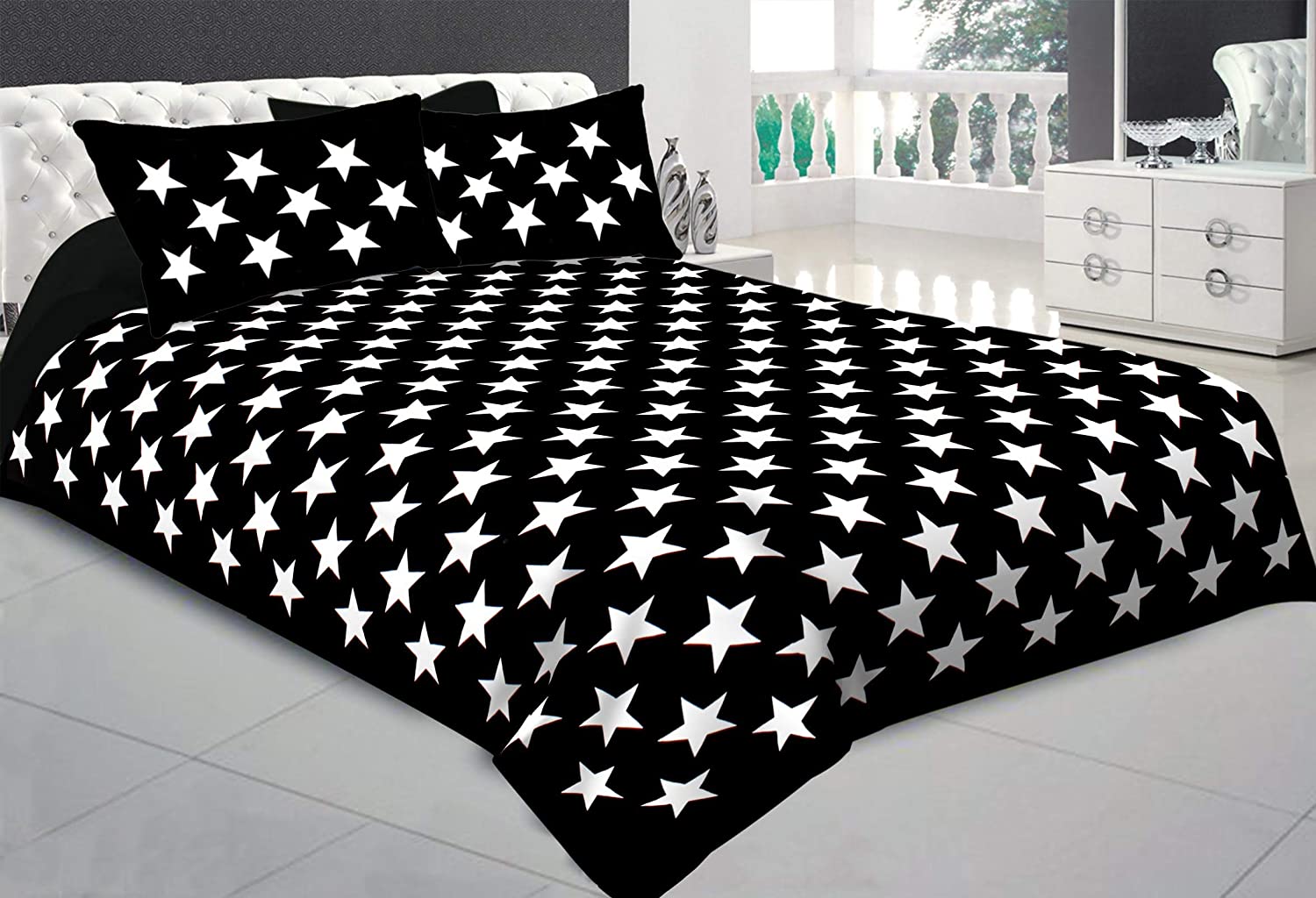 Shinning Stars On Night Black Bedsheet