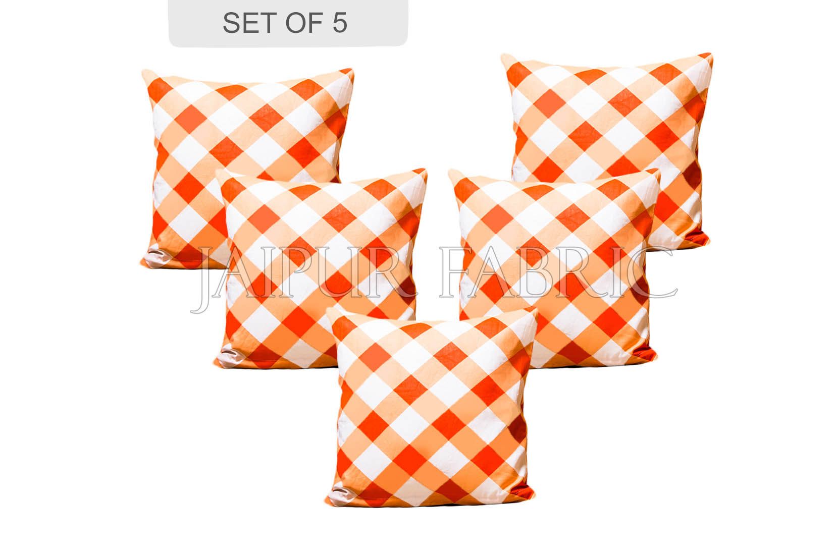 Orange checkered Plaid Pattern Cushion Cover
