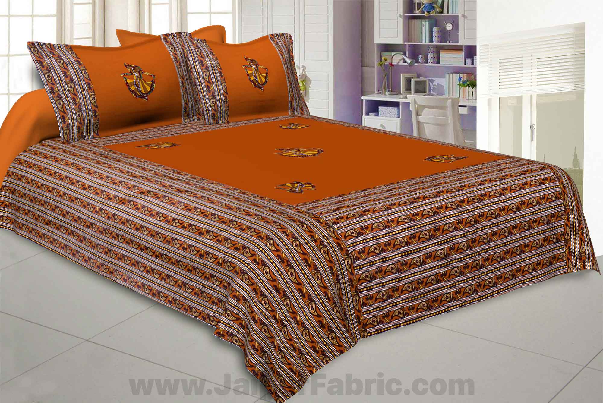 Applique Mustard Gujri Jaipuri  Hand Made Embroidery Patch Work Double Bedsheet