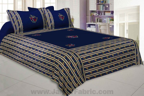 Applique Blue Gujri Jaipuri  Hand Made Embroidery Patch Work Double Bedsheet
