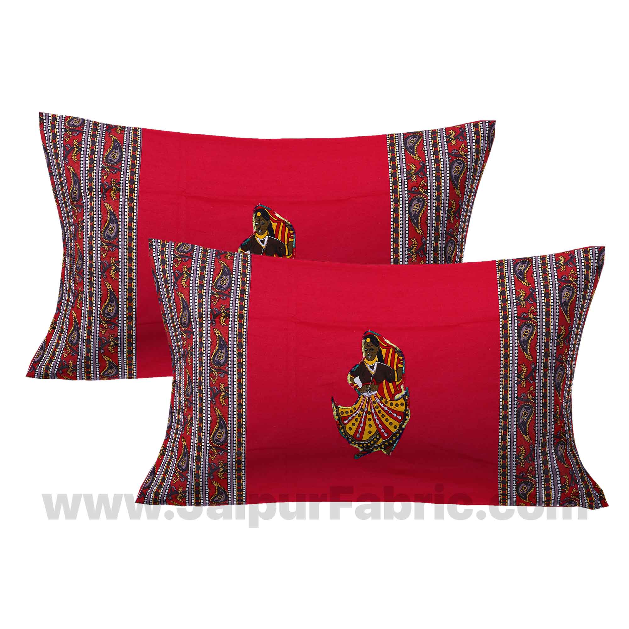 Applique Red Rajasthani Dance Jaipuri  Hand Made Embroidery Patch Work Double Bedsheet