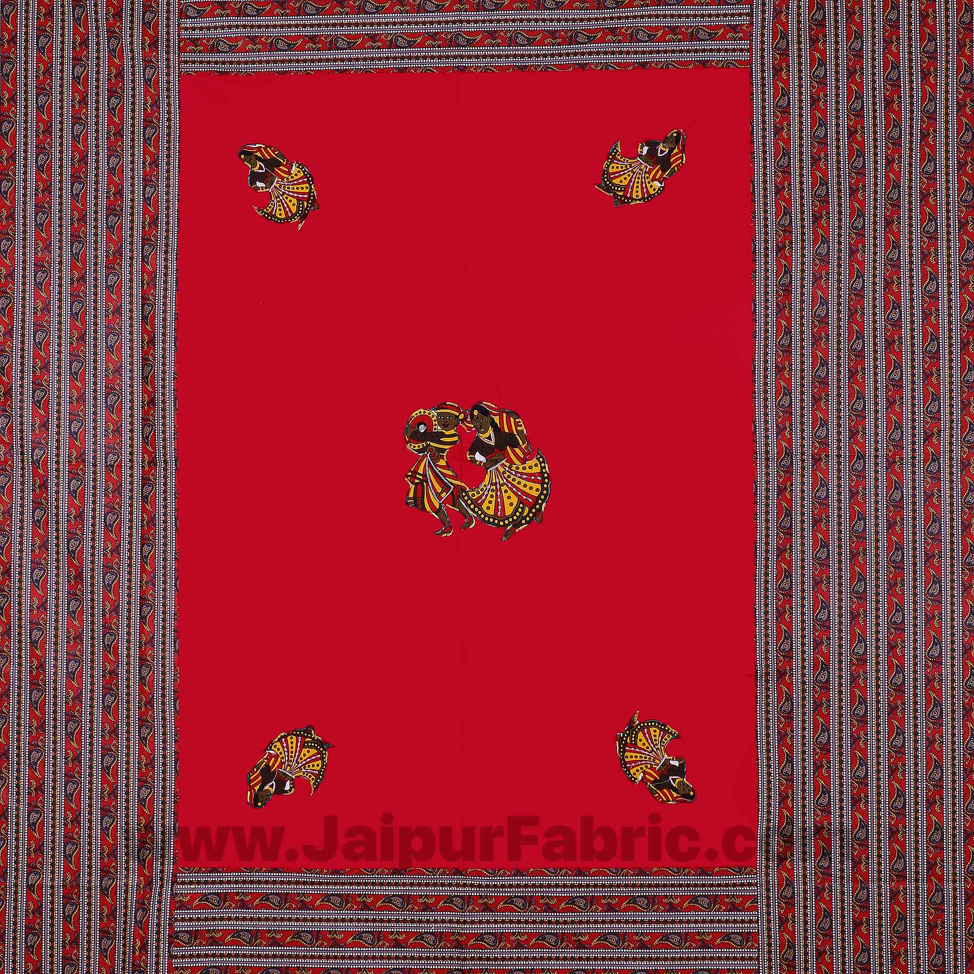 Applique Red Rajasthani Dance Jaipuri  Hand Made Embroidery Patch Work Double Bedsheet