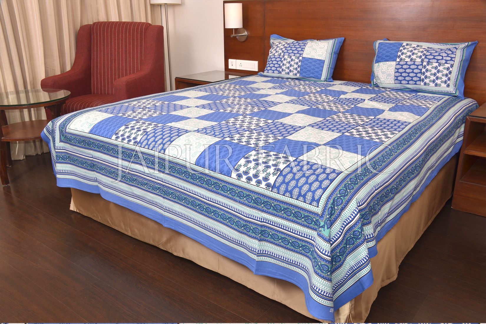 Blue Tropical Print Double Bed Sheet