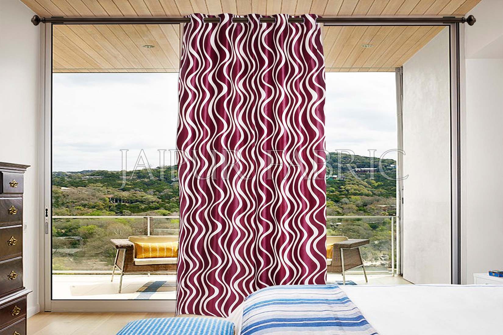 Maroon Printed Polyester Curtain