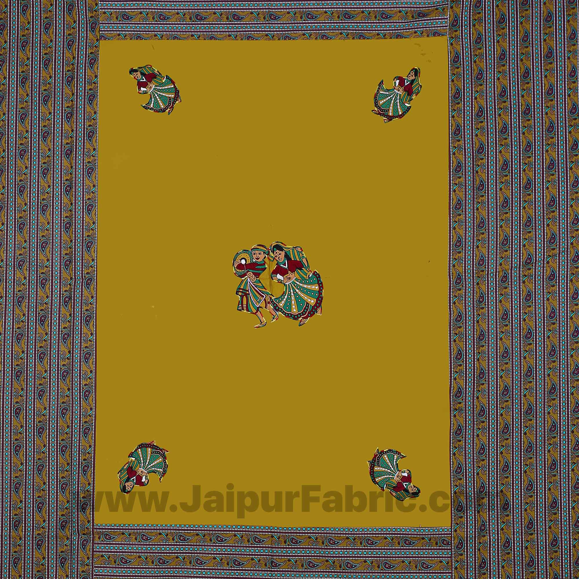 Applique Mehandi Green Rajasthani Dance Jaipuri  Hand Made Embroidery Patch Work Double Bedsheet