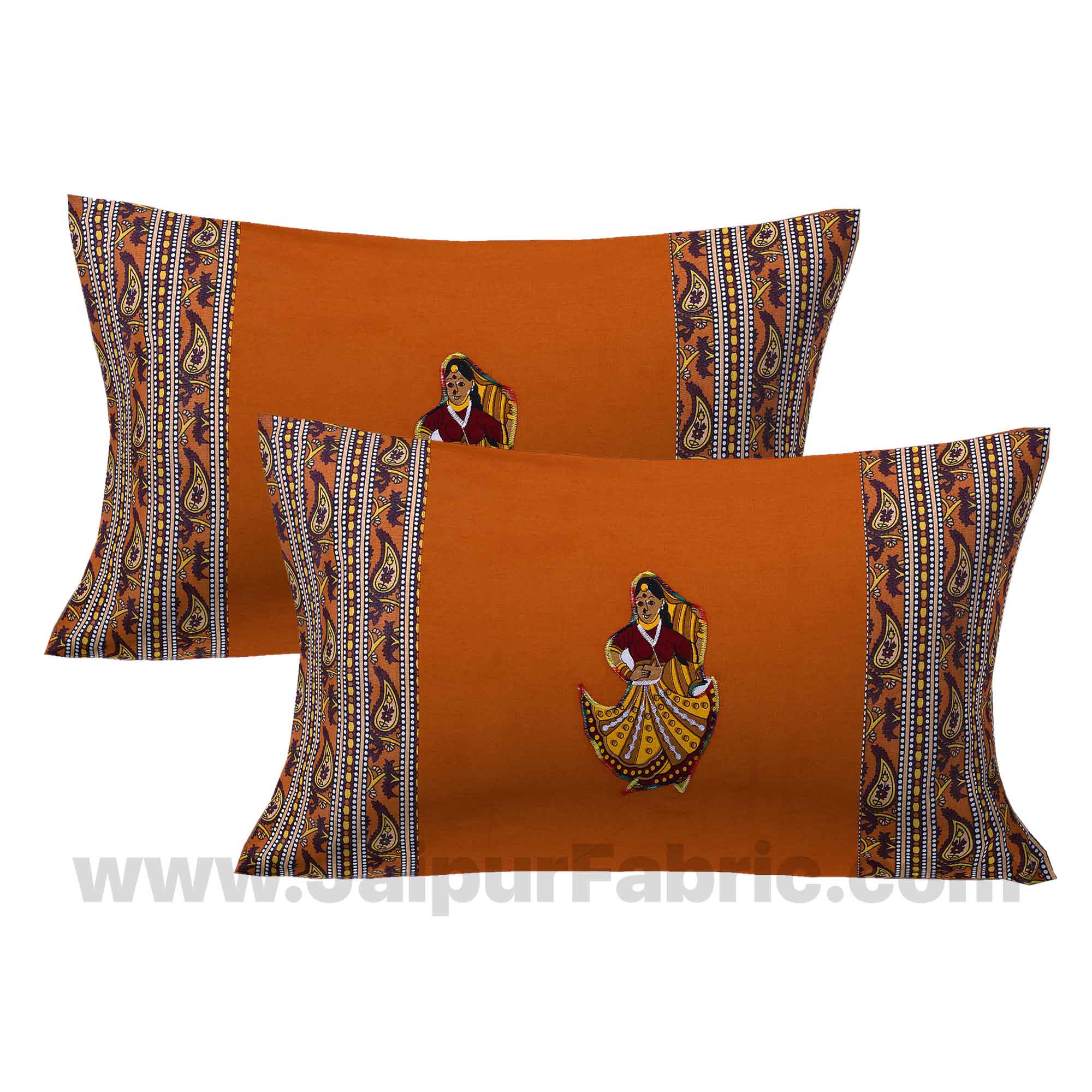 Applique Mustard Rajasthani Dance Jaipuri  Hand Made Embroidery Patch Work Double Bedsheet