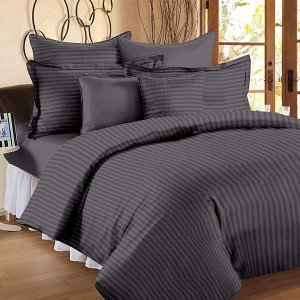Dark Grey Self Design 300 TC King Size Pure Cotton Satin Slumber Sheet for Double Bed with 2 pillow covers