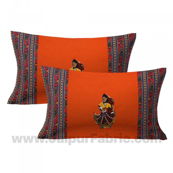 Applique Orange Rajasthani Dance Jaipuri  Hand Made Embroidery Patch Work Double Bedsheet