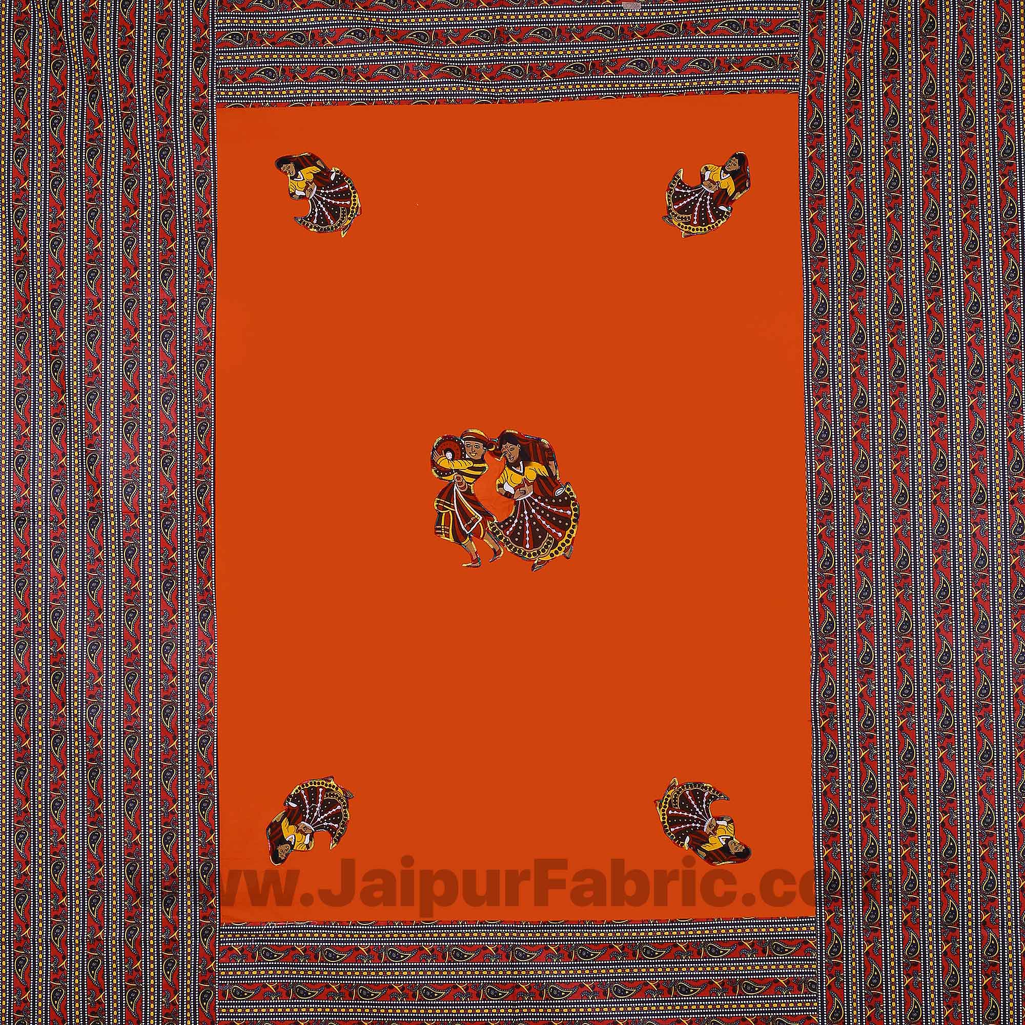 Applique Orange Rajasthani Dance Jaipuri  Hand Made Embroidery Patch Work Double Bedsheet