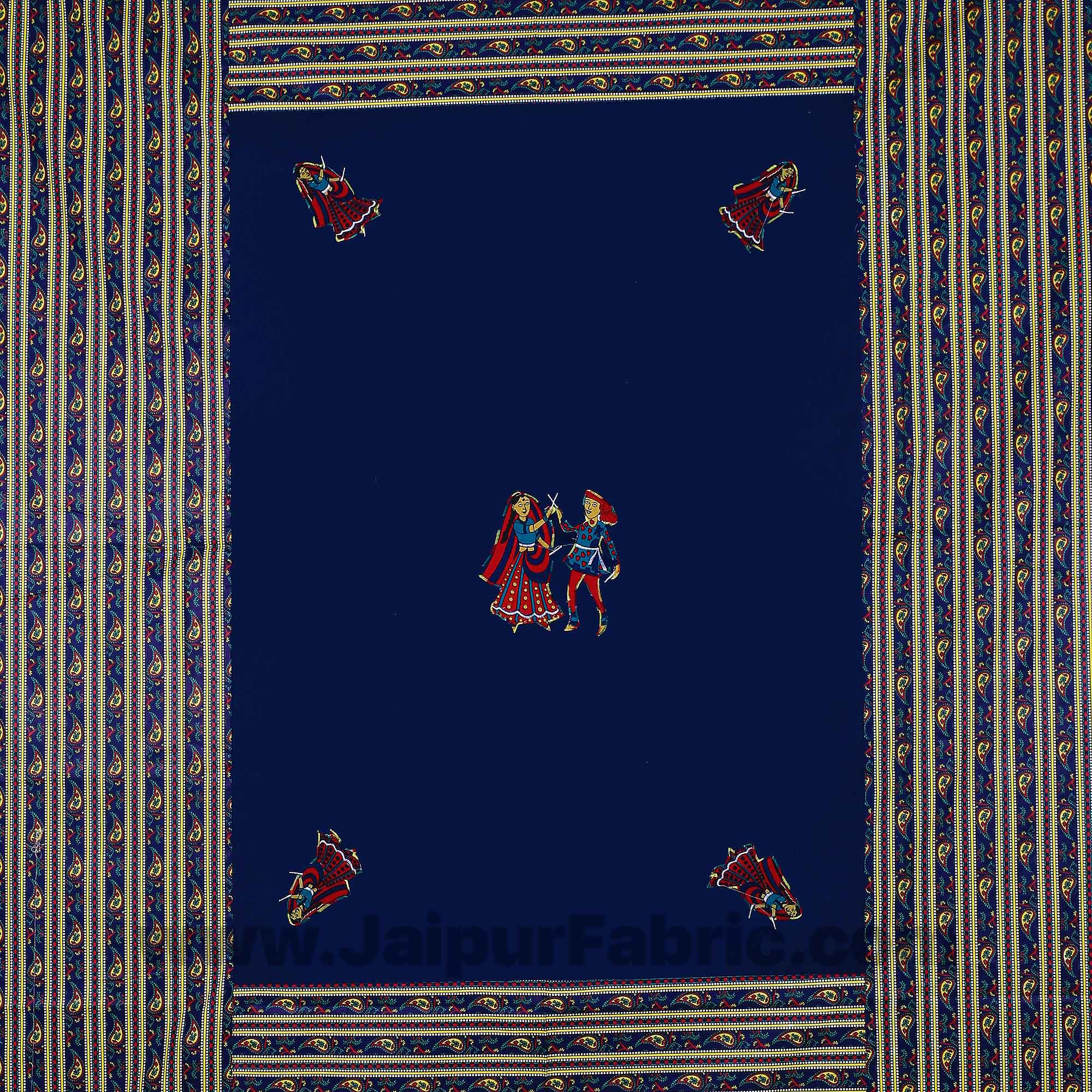 Applique Blue Dandiya Jaipuri  Hand Made Embroidery Patch Work Double Bedsheet
