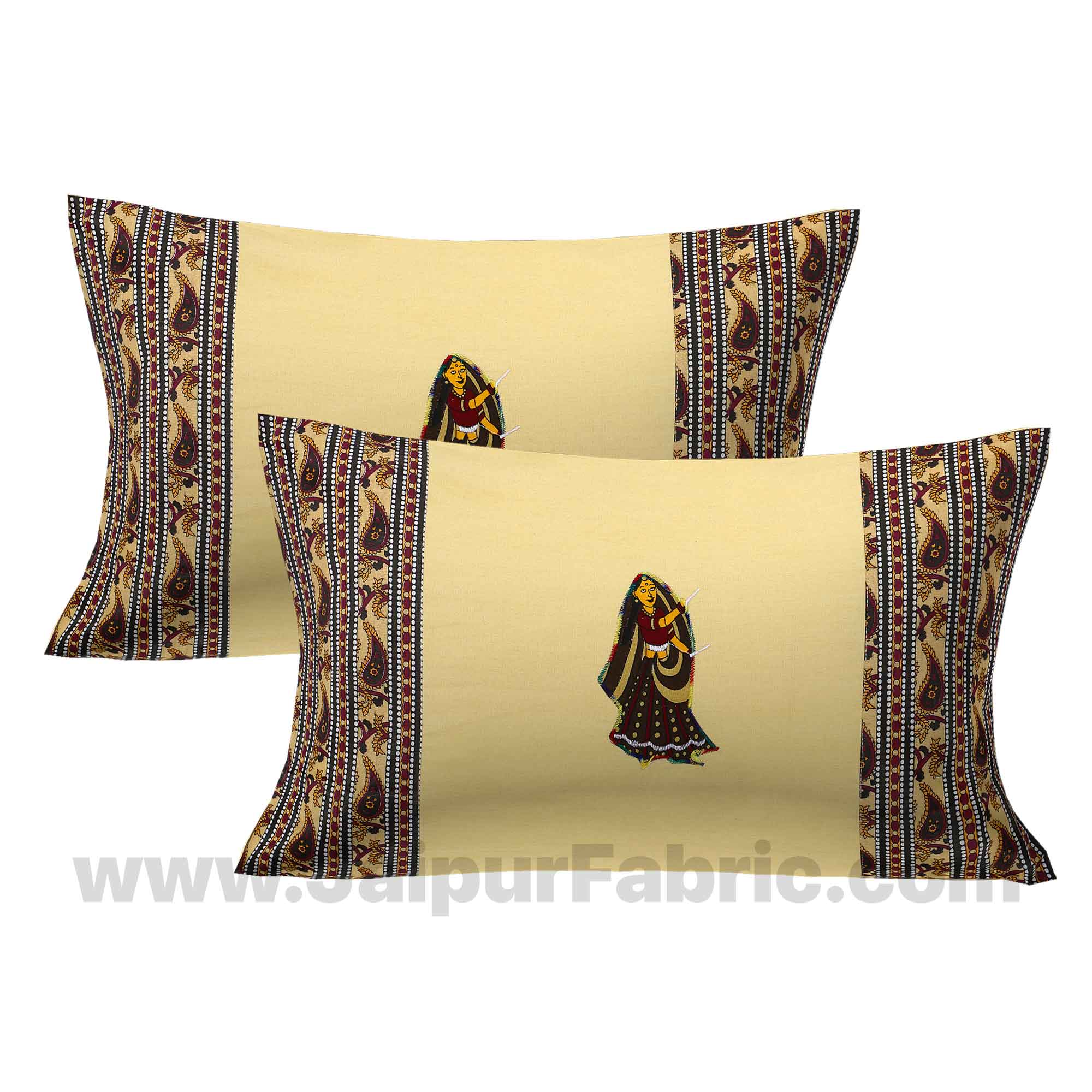 Applique Cream Dandiya Jaipuri  Hand Made Embroidery Patch Work Double Bedsheet