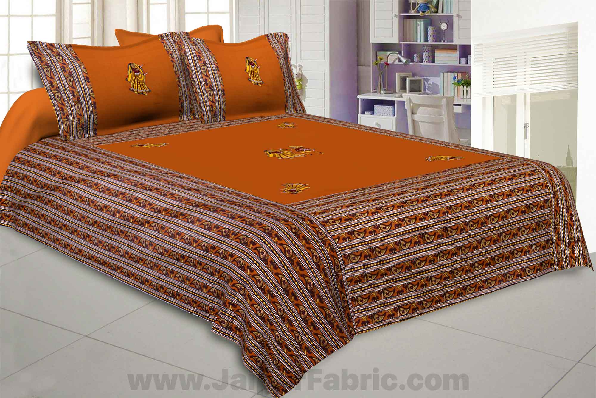 Applique Mustard Dandiya Jaipuri  Hand Made Embroidery Patch Work Double Bedsheet