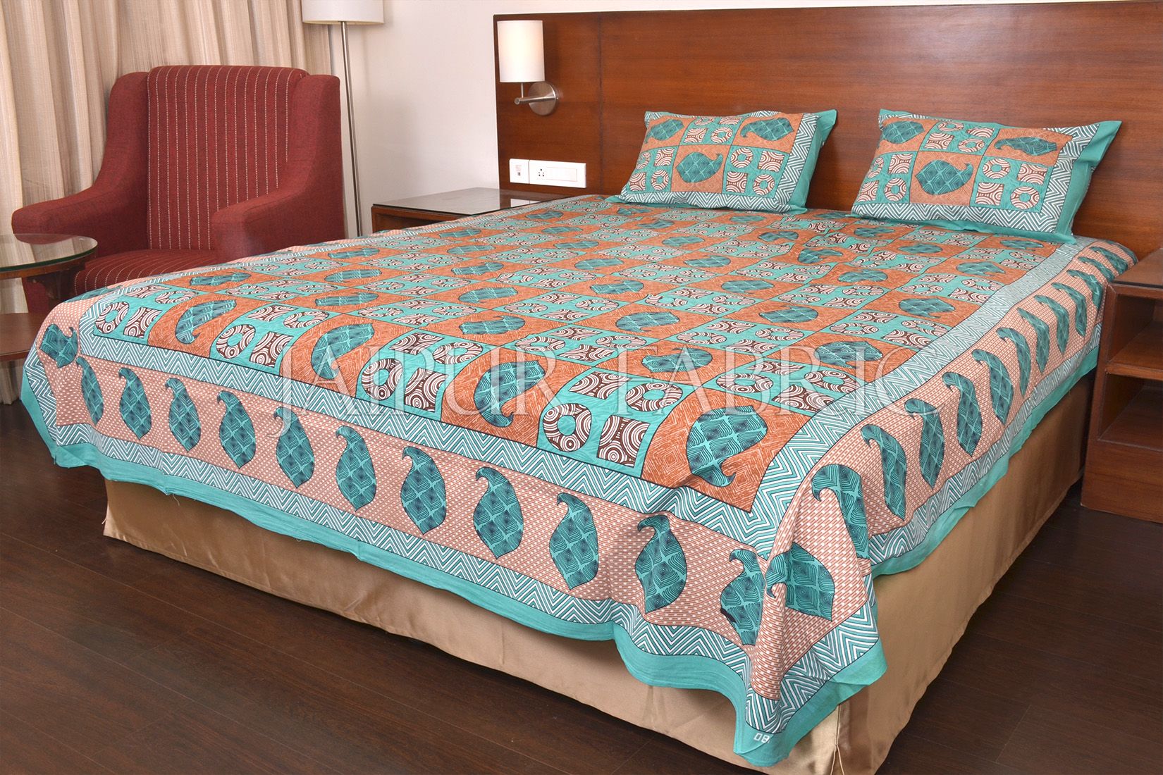 Keri Print  Brown Color Base with Green Shade Double Bed Sheet