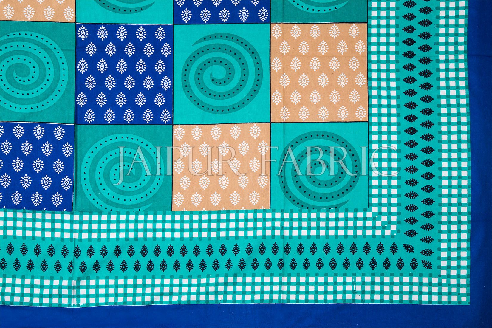 Blue Base Cyan Rangoli Print Cotton Single Bed Sheet