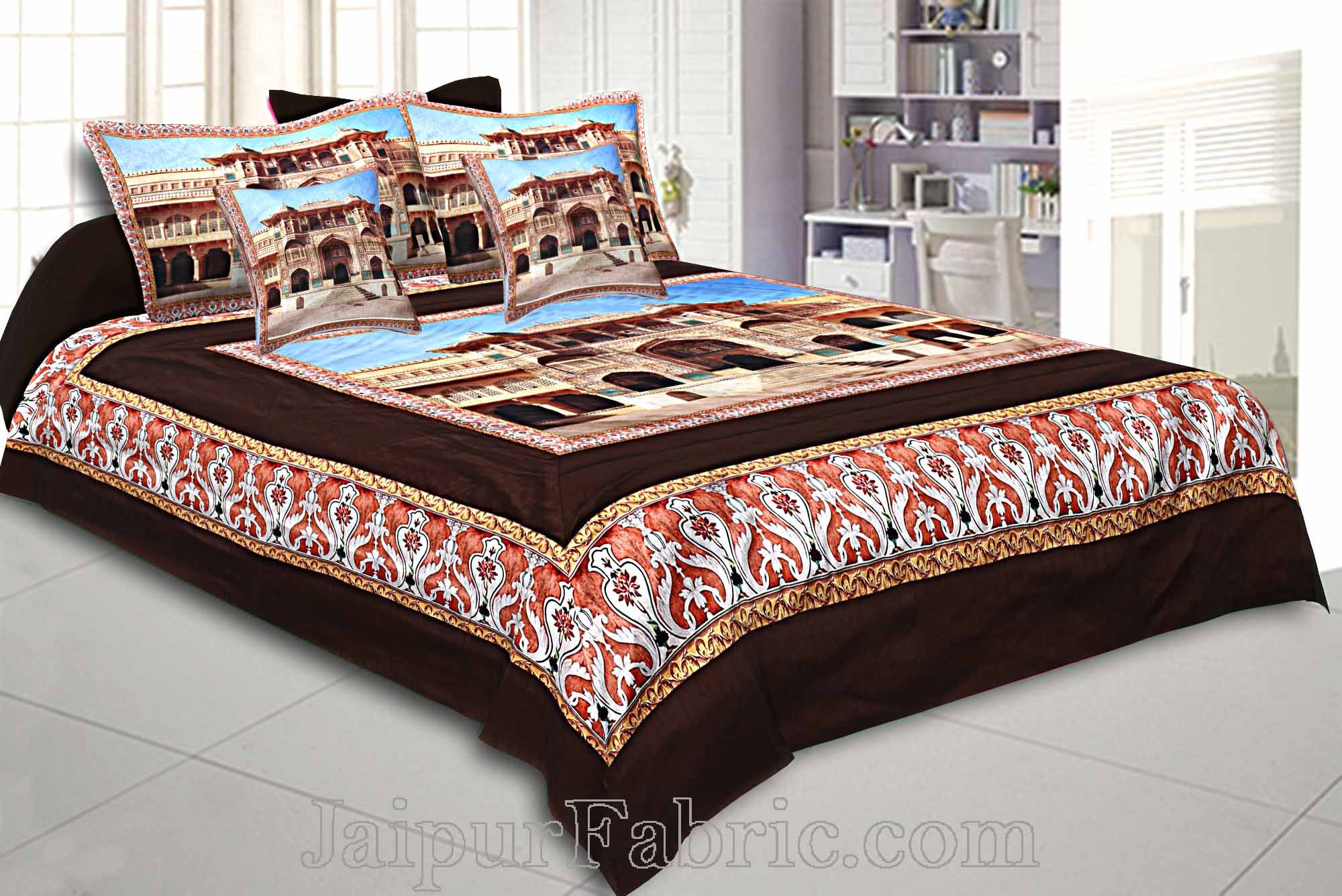 Digital Print Silk Bedsheet Jaipur Amer Fort