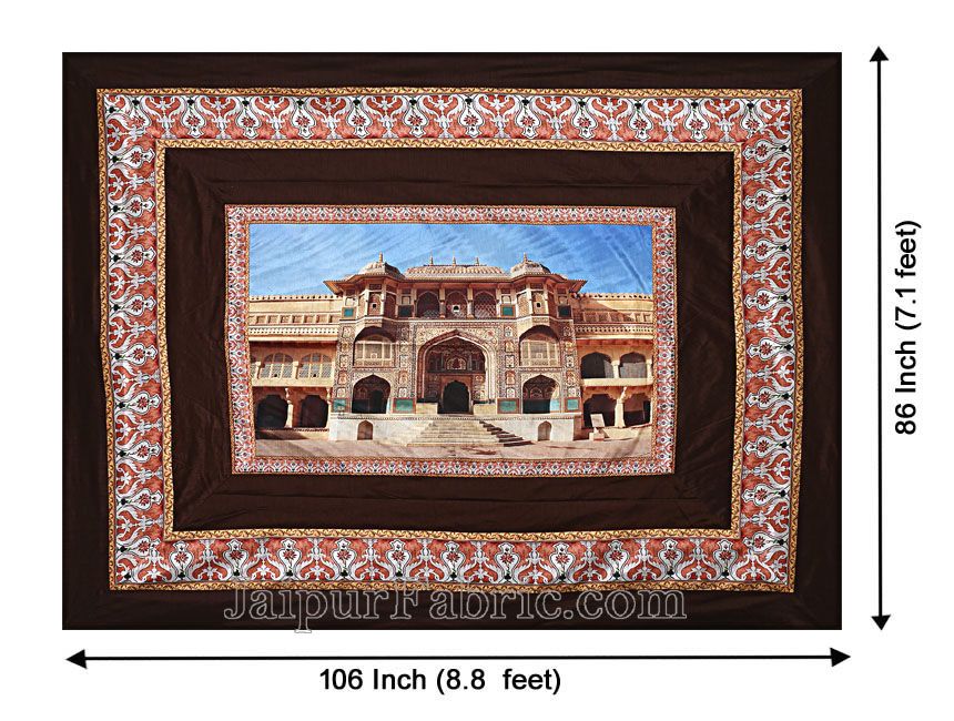 Digital Print Silk Bedsheet Jaipur Amer Fort