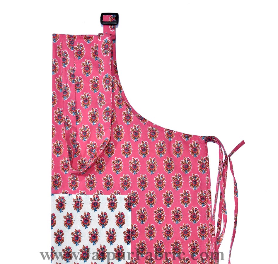 floral block print pink apron