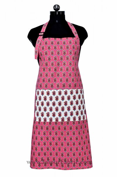 floral block print pink apron