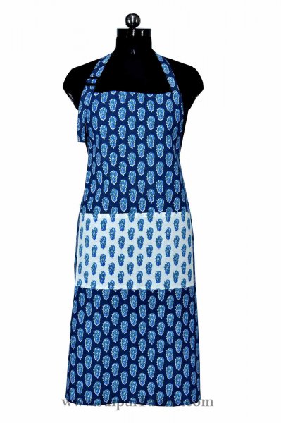 floral block print navy blue apron