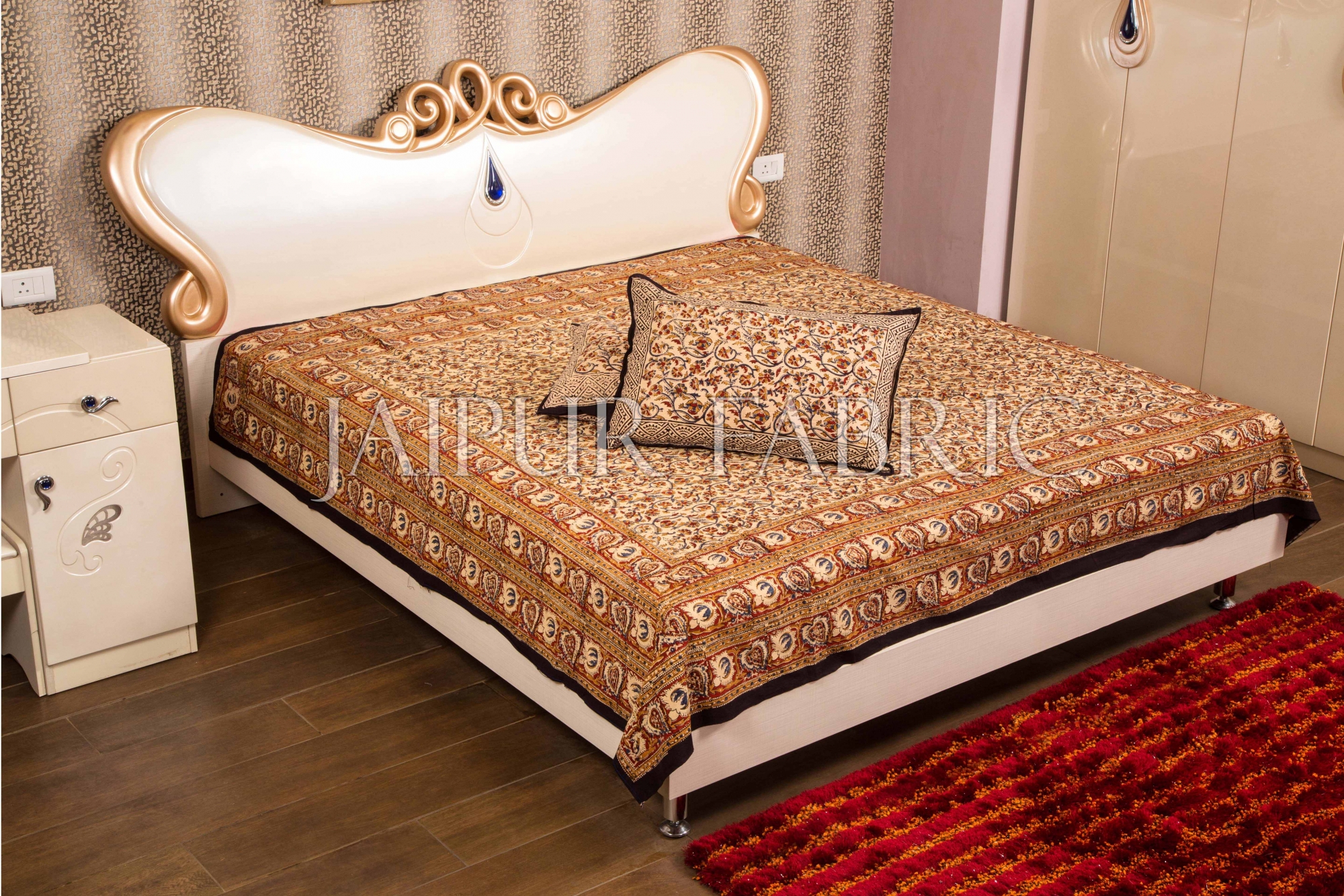 Bagru Handmade Block Print Double Bed Sheet with Two Pillow Covers