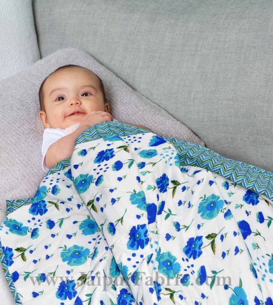 Baby Blanket New Born Blue &amp; White Crib Comforter Toddler Baby Quilt Soft Cute Kids Quilt 120 x 120 cm Multi color
