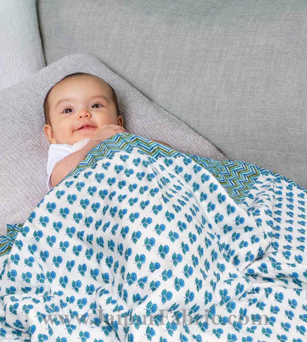 Baby Blanket New Born Muslin Blue & White Crib Comforter Toddler Baby Cotton Quilt Soft Cute Kids Quilt 120 x 120 cm Multi color