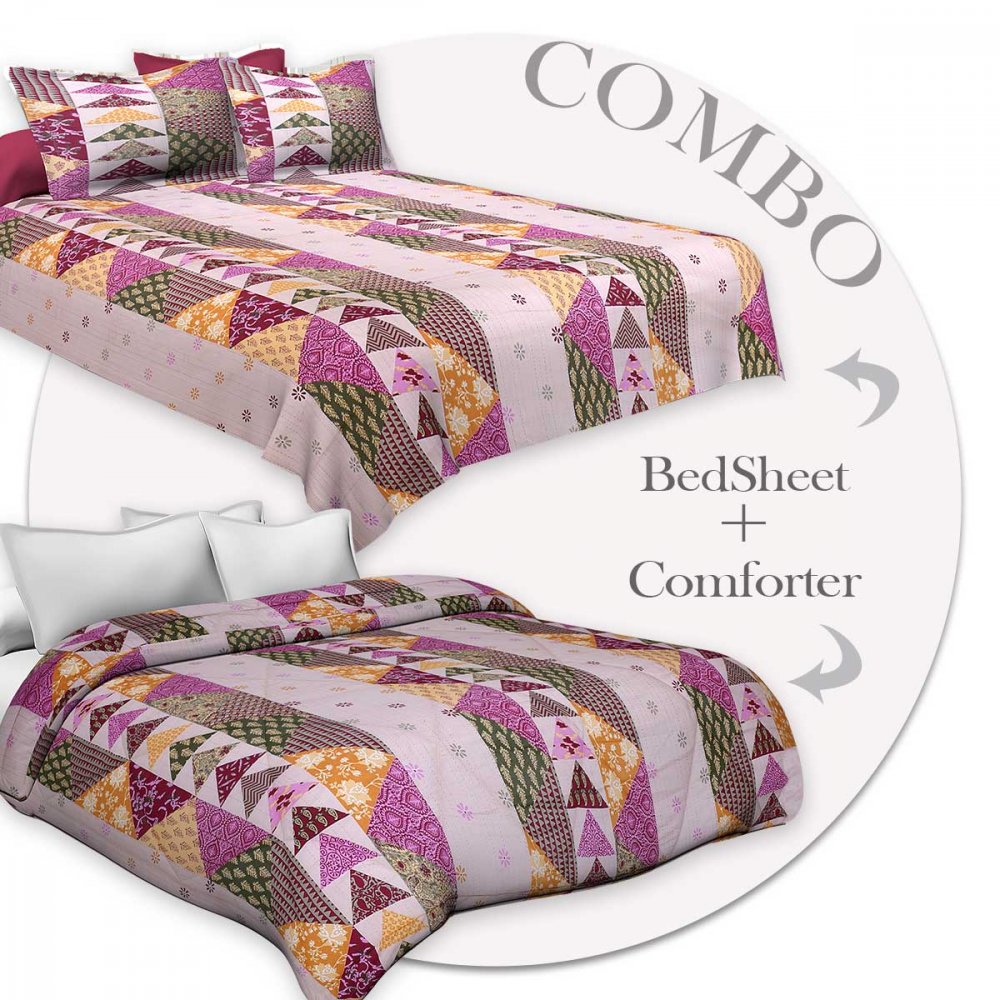 Bed in a Bag Barmeri Pink Double BedSheet Comforter Combo