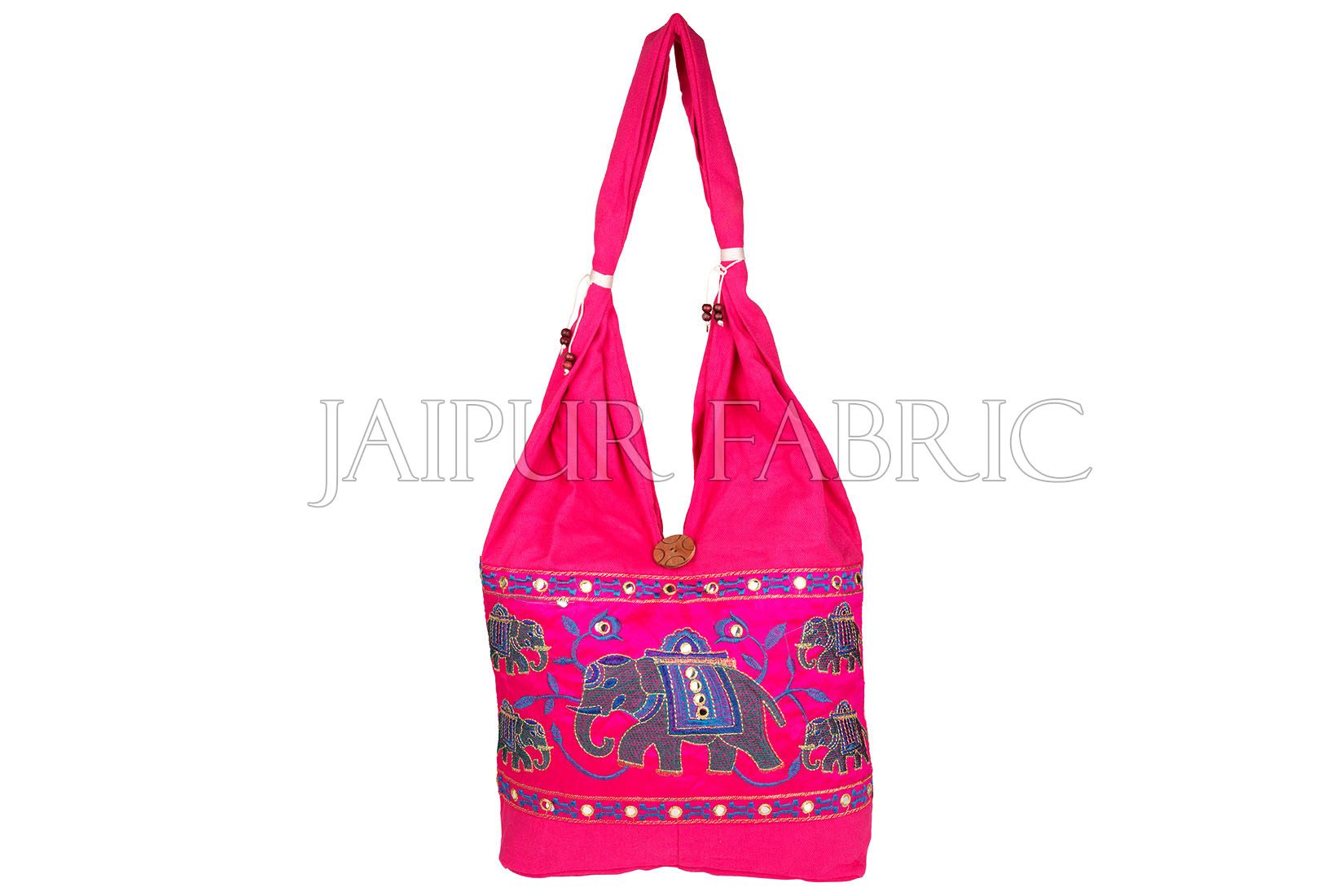 Pink Elephant Embroidered Hand Bag