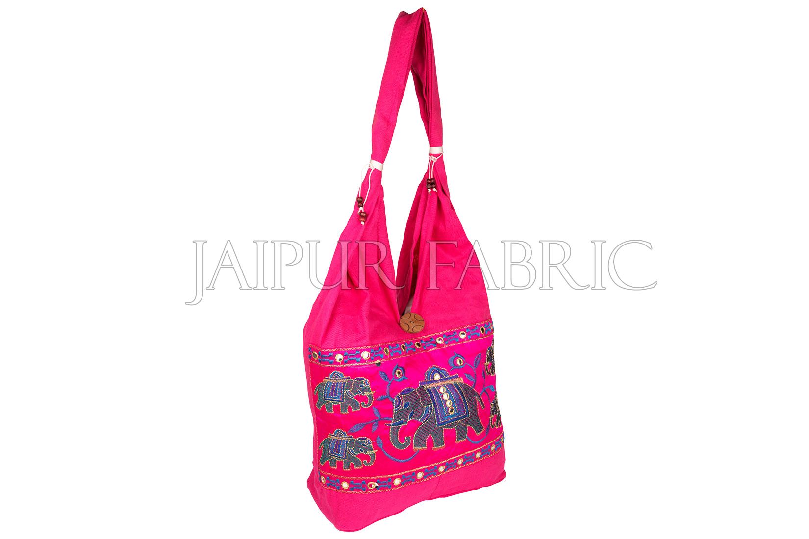 Pink Elephant Embroidered Hand Bag