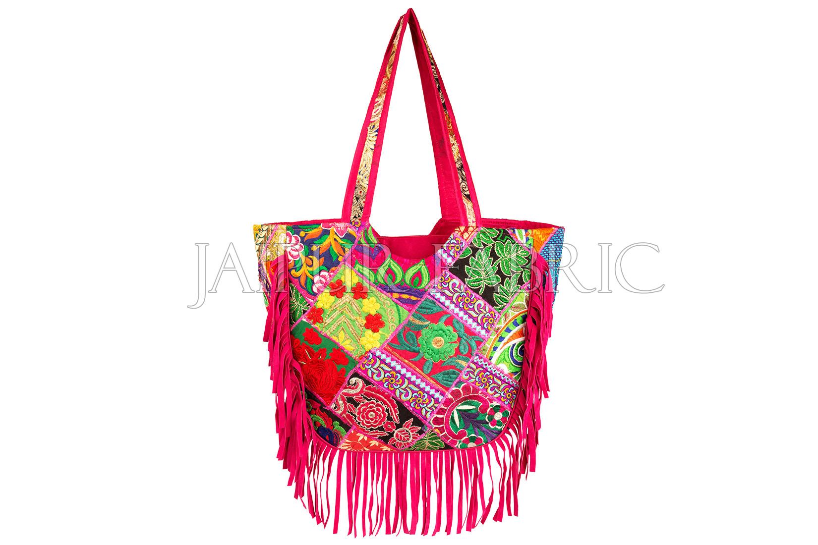 Pink Zari Embroidered With Velvet Fringes Hand Bag