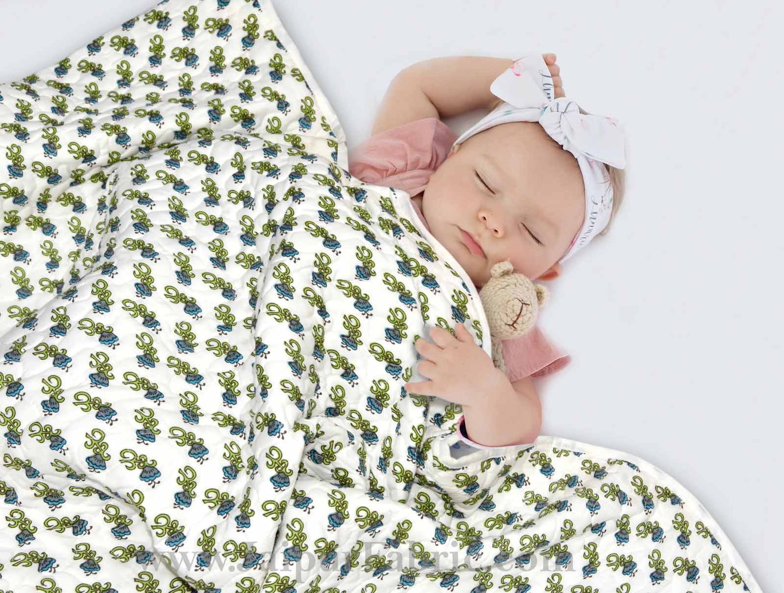Baby Blanket Newborn Green & Grey Soft Crib Comforter and Toddler Swaddling Blankets for Babies 120 x 120 cm Colourful White Base Baby Quilt