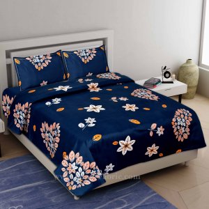 Royal Blue Premium Poly Cotton Double Bedsheet