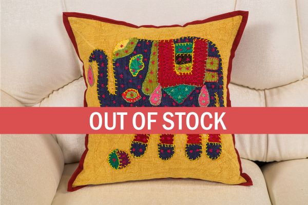 Elephant Patch work Multicolor with embroidery Cushion Cover