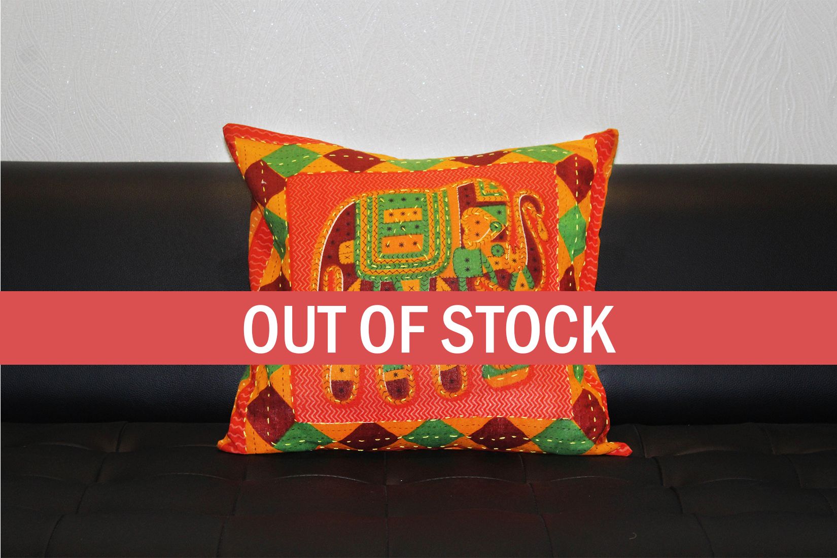 Orange Jaisalmer handmade Embroidery with Thread work Elephant Print Cushion cover