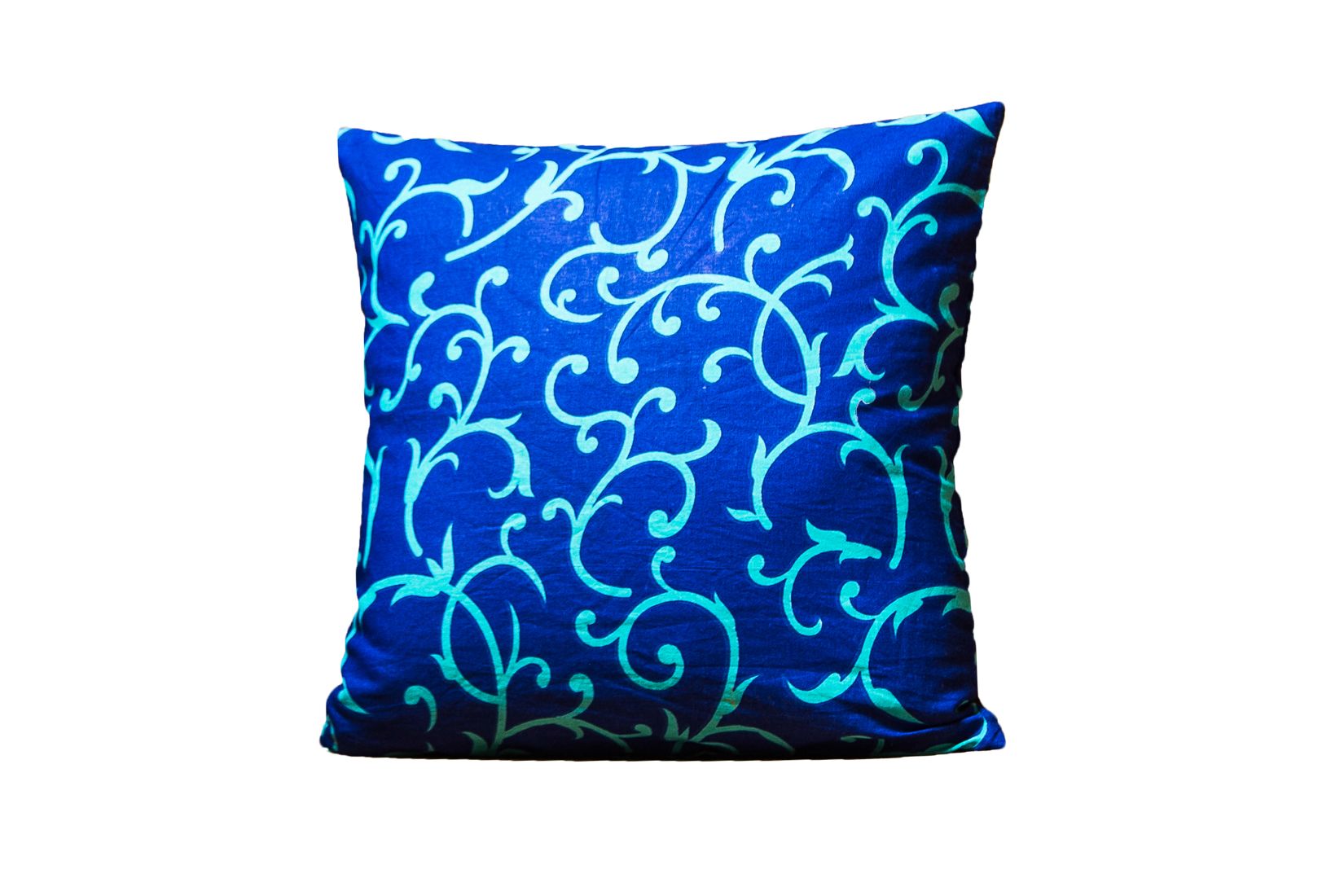 Blue Base Leaf Print Cushion Cover