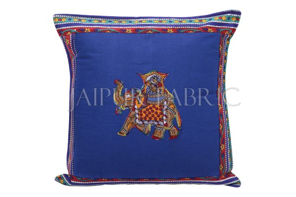Blue Color Traditional Patch Work Cotton Cushion Cover