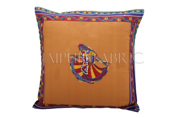 Brown Color Ghoomar Patch Work Cotton Cushion Cover