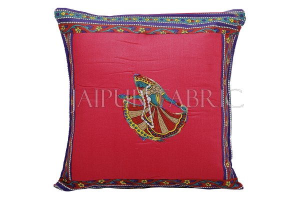 Pink Color Ghoomar Patch Work Cotton Cushion Cover