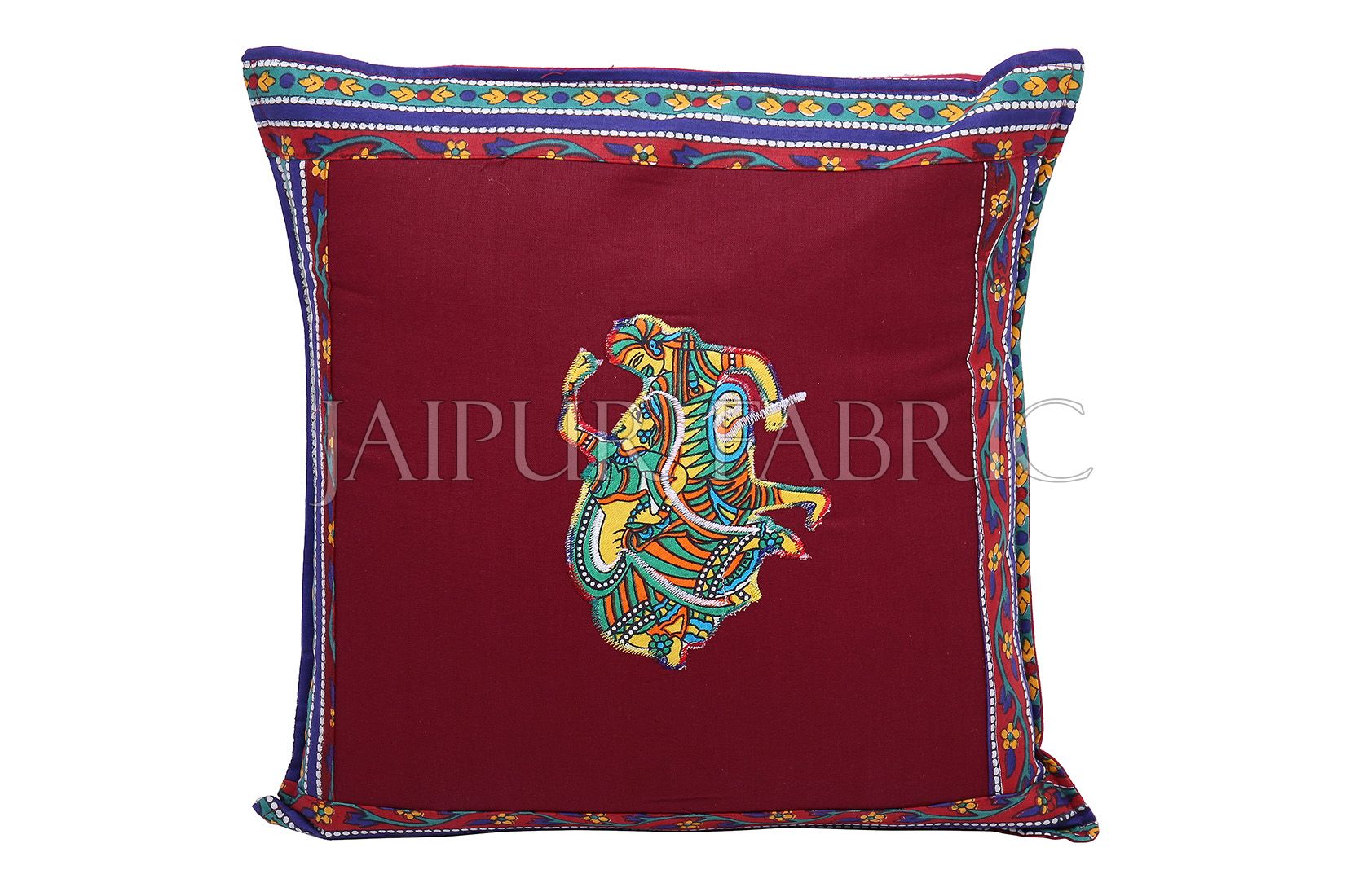 Maroon Color Traditional Folk Dance Patch Work Cotton Cushion Cover