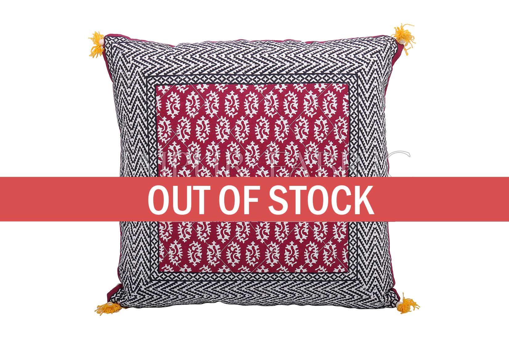 Maroon Color with Black Border Block Print Cotton Cushion Cover